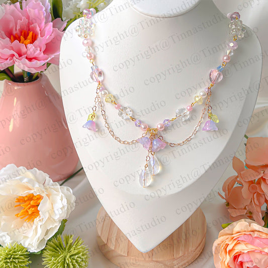 Handmade pastel floral necklace and earring set – fairycore jewelry