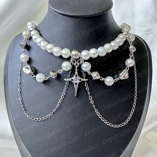 Silver Twinkle Star Pearl Necklace