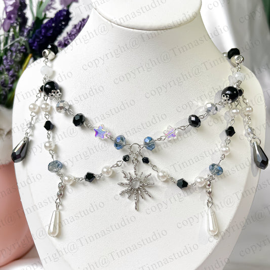 Y2K Black Silver Sun Necklace