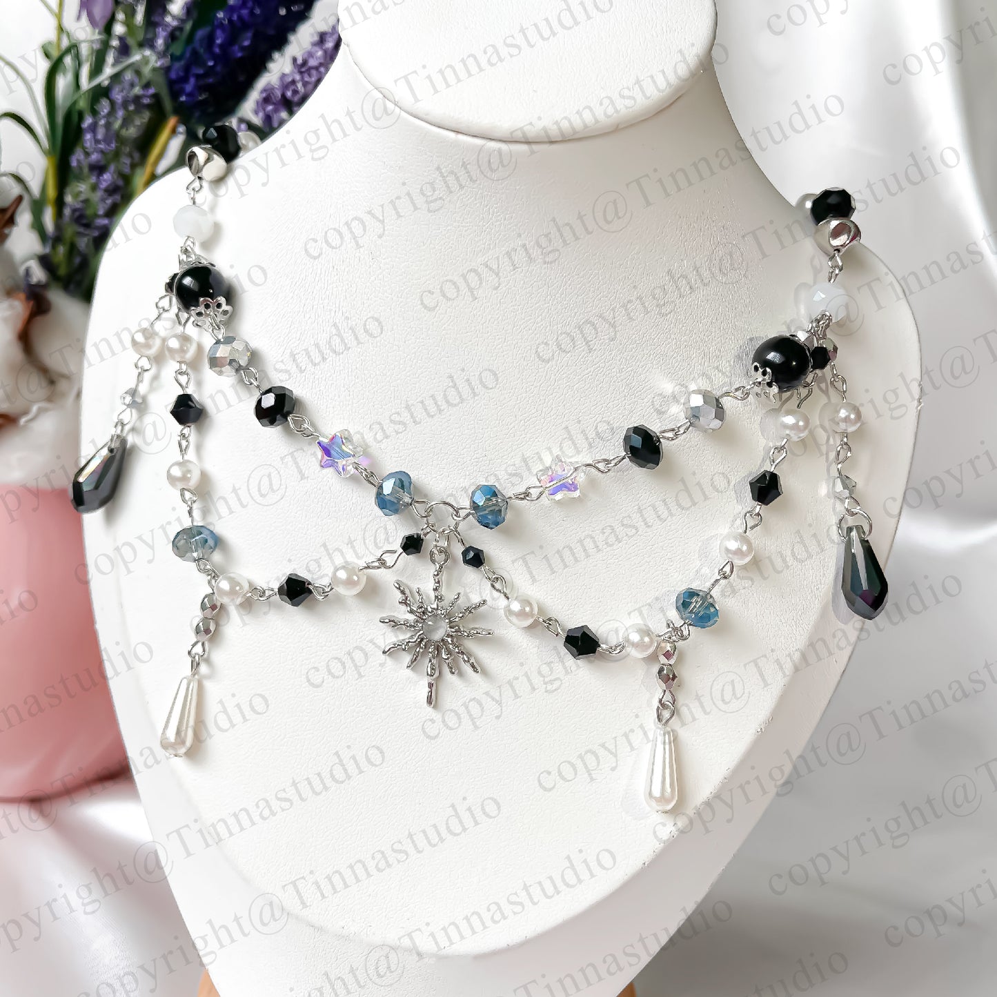 Y2K Black Silver Sun Necklace