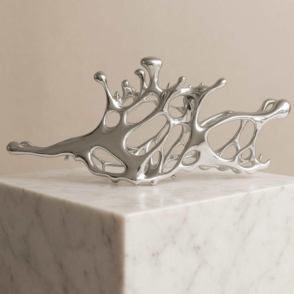 Liquid chrome sculptural hair claw clip in silver stainless steel with futuristic Y2K design