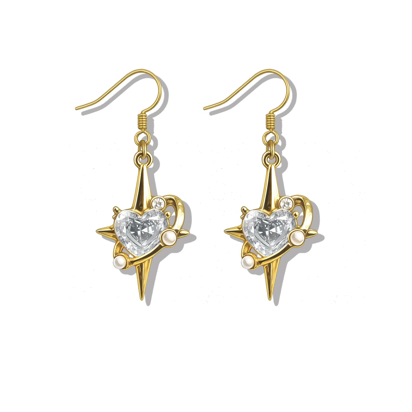Gold Star Stellar Heart Drop Earrings