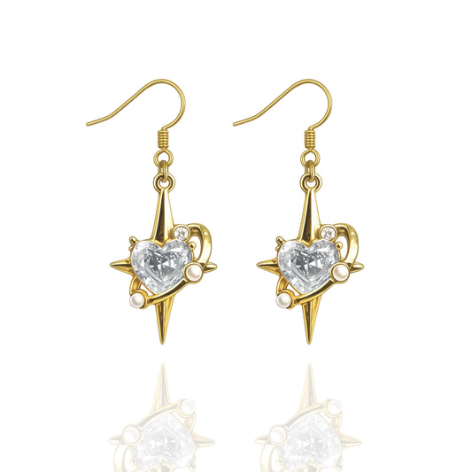 Gold Star Stellar Heart Drop Earrings
