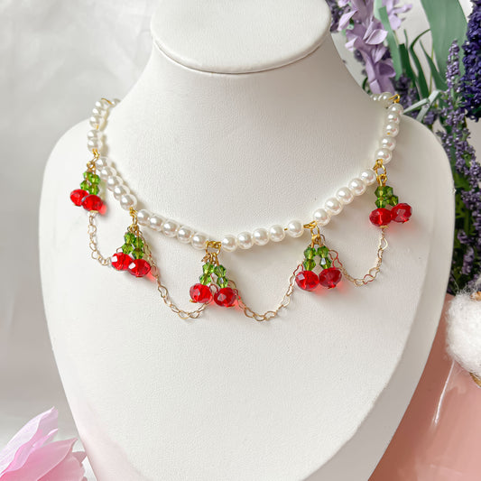 Cute Red Cherry Pearl beaded Necklace