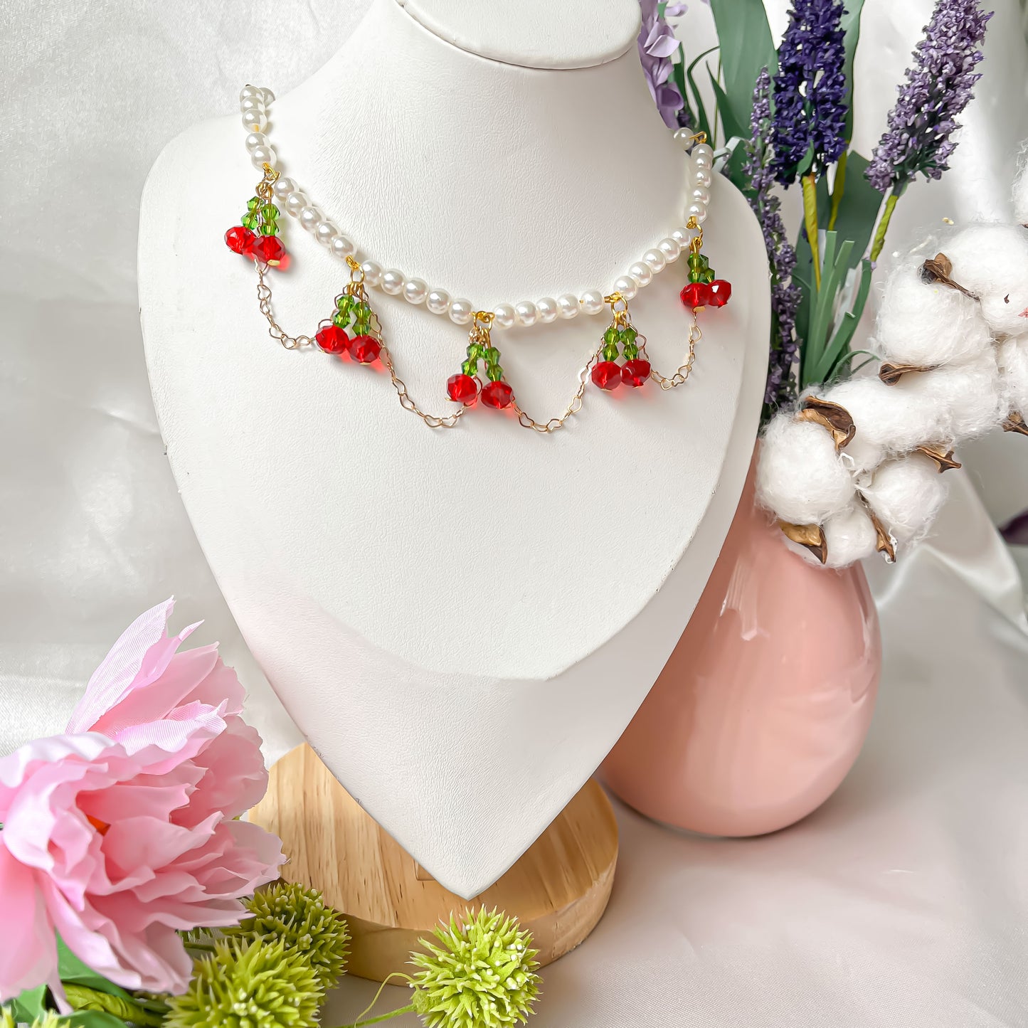 Cute Red Cherry Pearl beaded Necklace