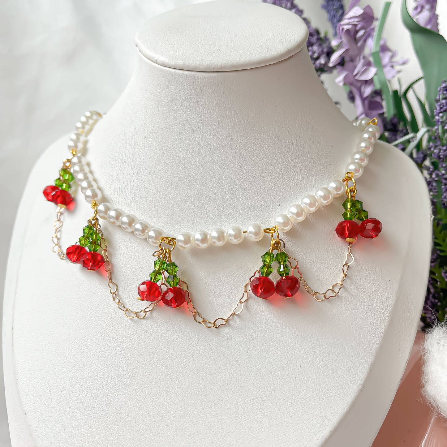 Cute Red Cherry Pearl beaded Necklace