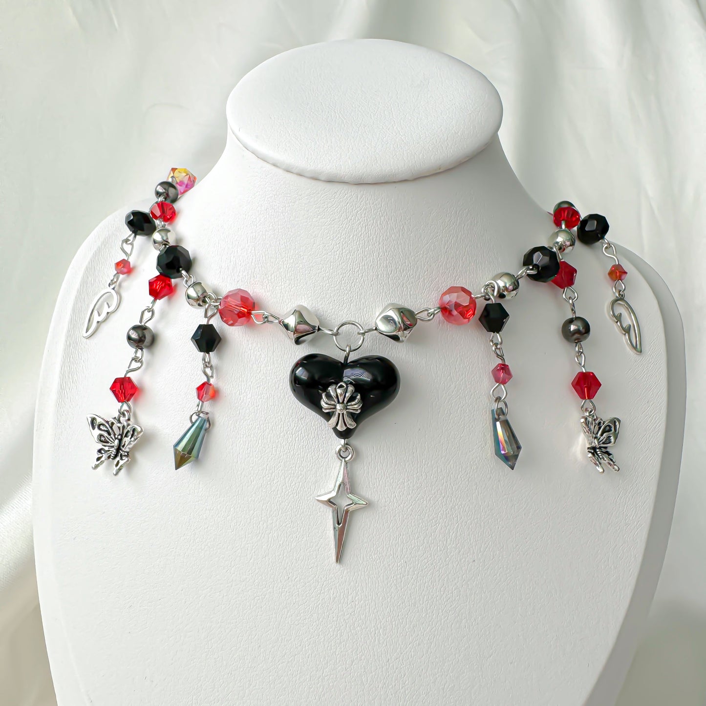 Black Red Chrome Heart Necklace
