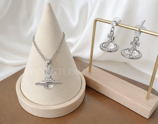 3D Saturn Glass Orb Jewelry Set