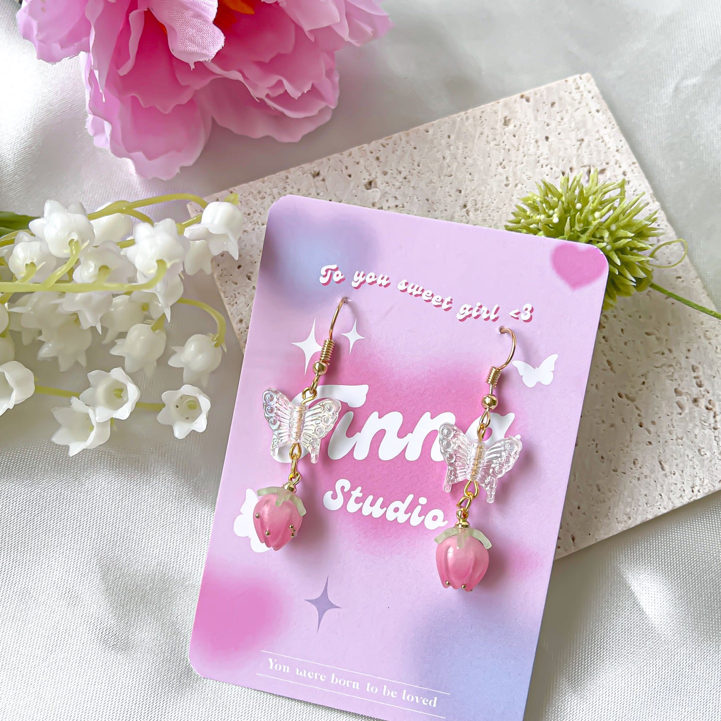 Pink Berry Butterfly Earring