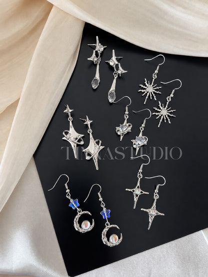 Y2K Celestial Silver Earrings Set