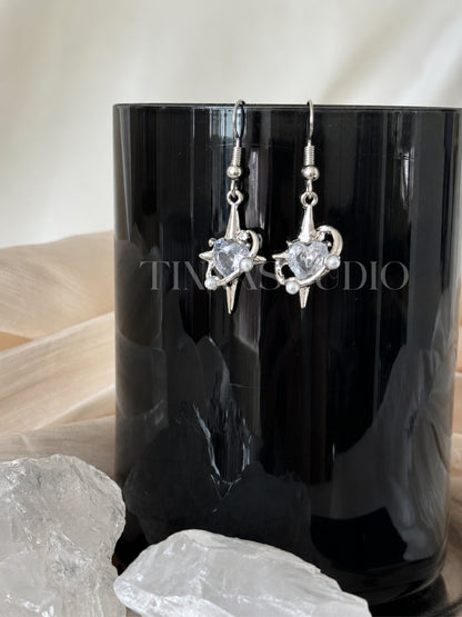 Y2K Celestial Silver Earrings Set