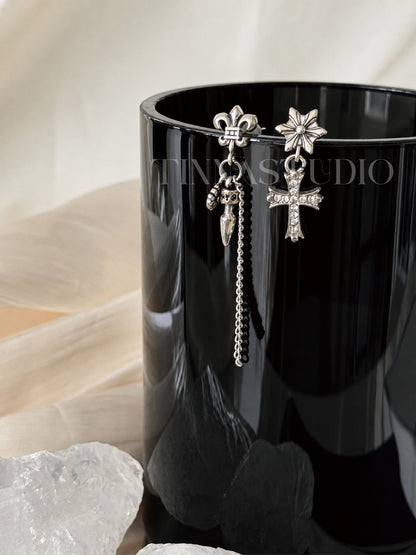 Y2K Gothic Silver Cross Earrings Set