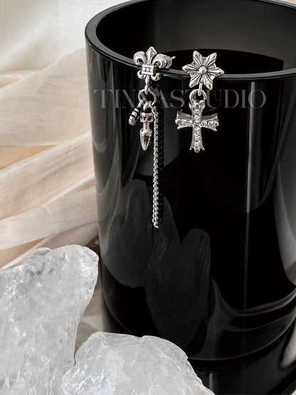 Y2K Gothic Silver Cross Earrings Set