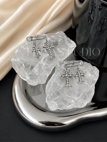 Y2K Gothic Silver Cross Earrings Set