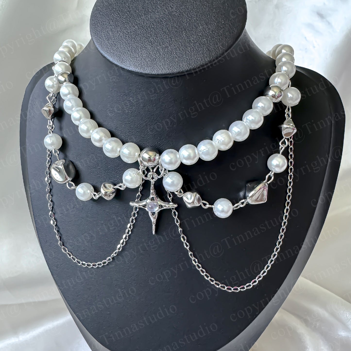 Silver Twinkle Star Pearl Necklace