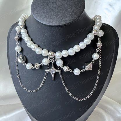 Silver Twinkle Star Pearl Necklace