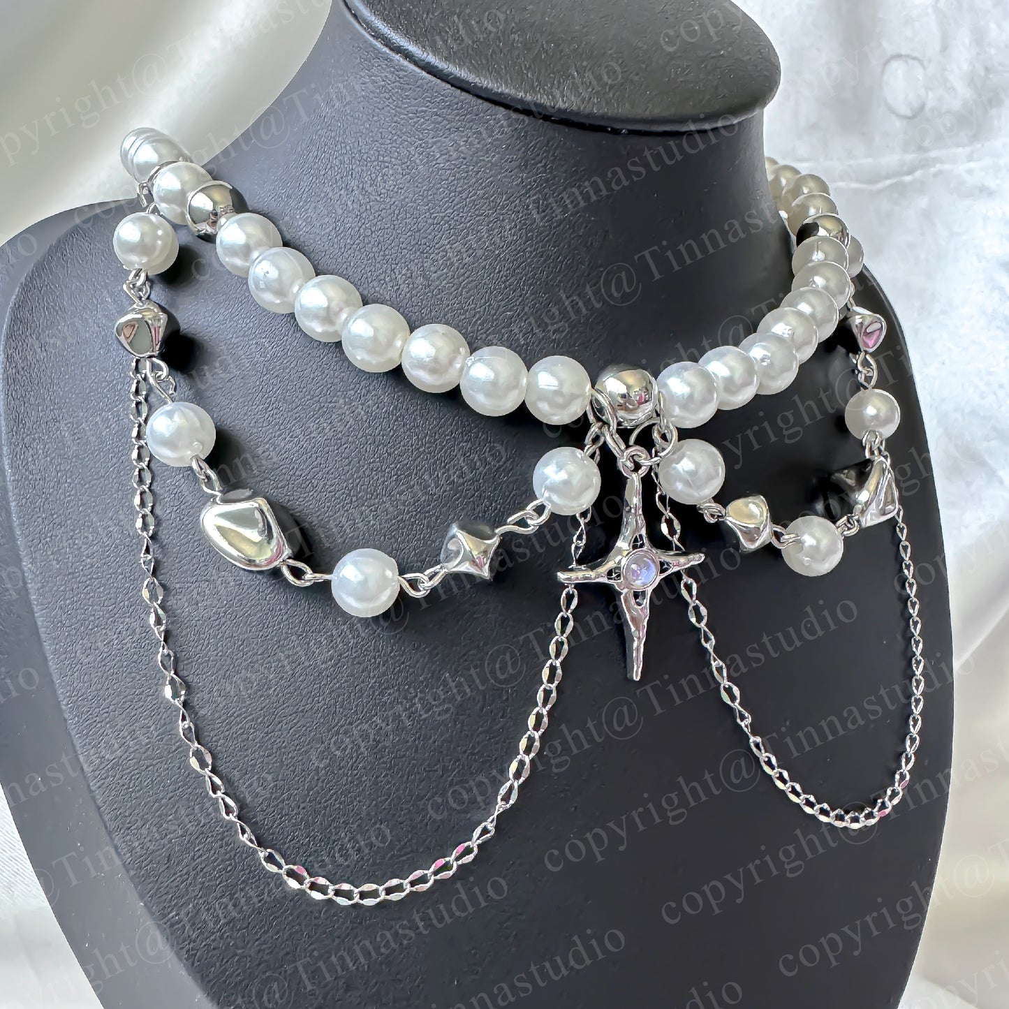 Silver Twinkle Star Pearl Necklace