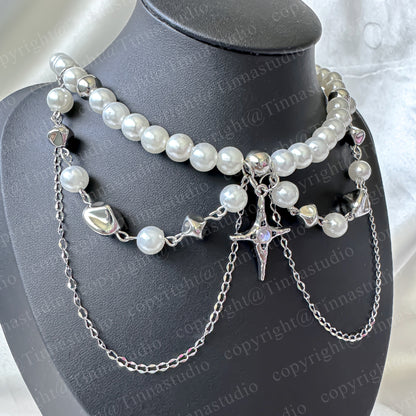 Silver Twinkle Star Pearl Necklace