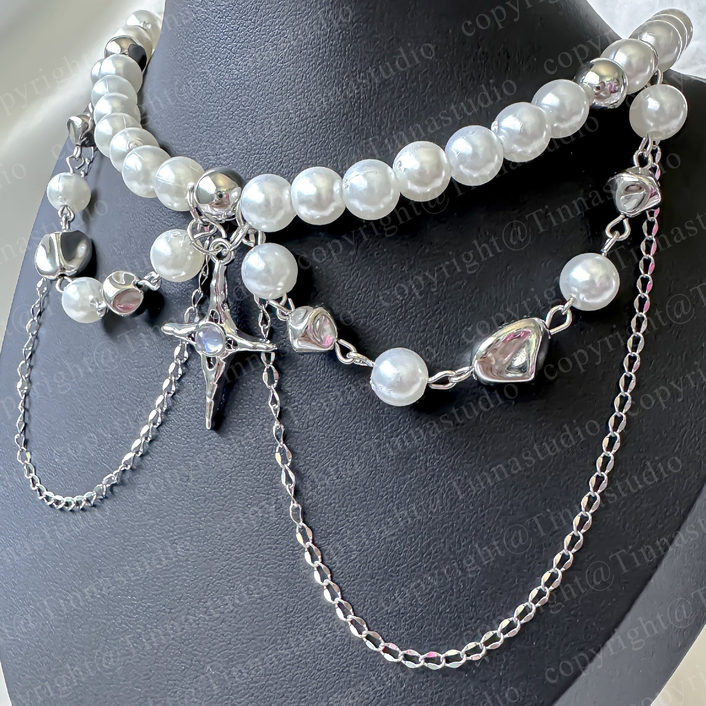 Silver Twinkle Star Pearl Necklace