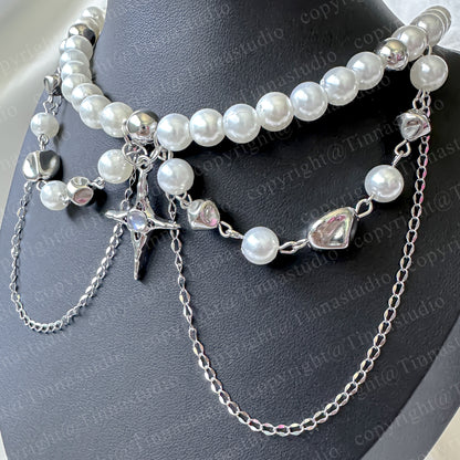 Silver Twinkle Star Pearl Necklace