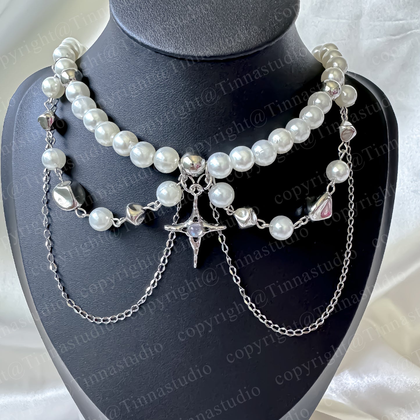 Silver Twinkle Star Pearl Necklace