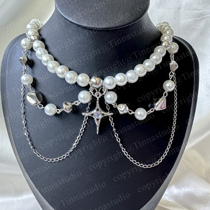 Silver Twinkle Star Pearl Necklace