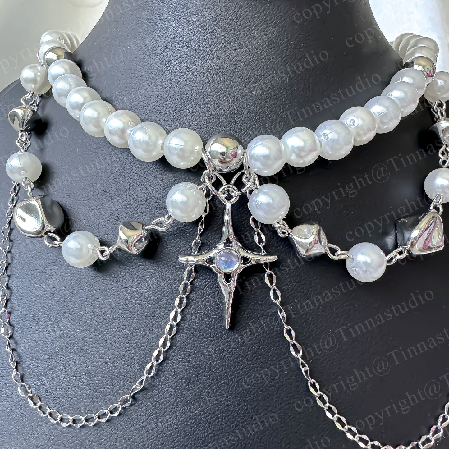Silver Twinkle Star Pearl Necklace