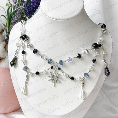 Y2K Black Silver Sun Necklace