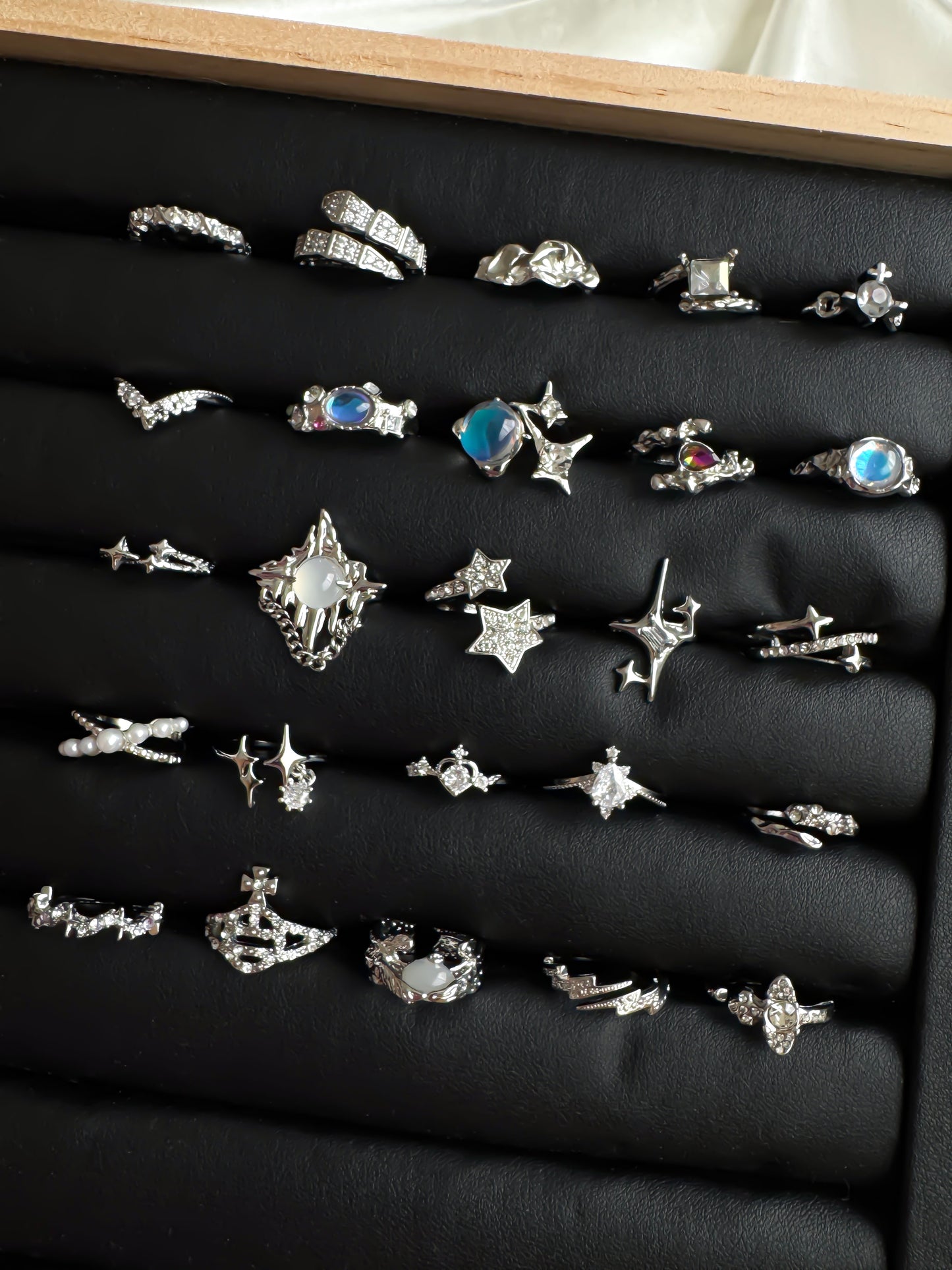 Y2K Celestial Silver Ring Set