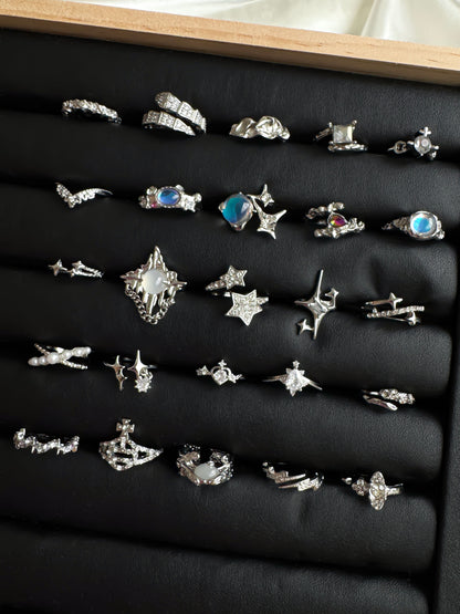 Y2K Celestial Silver Ring Set