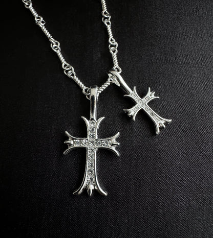 Gothic Silver Double Cross Necklace