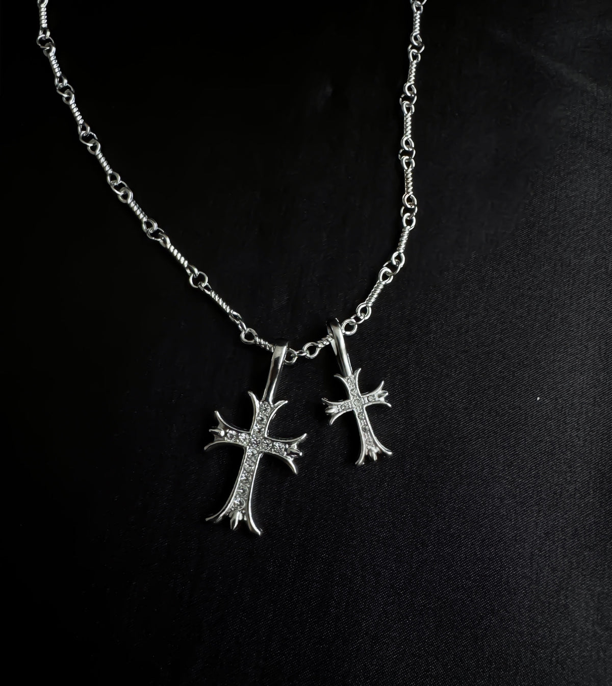 Gothic Silver Double Cross Necklace