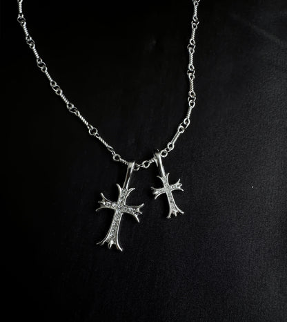 Gothic Silver Double Cross Necklace