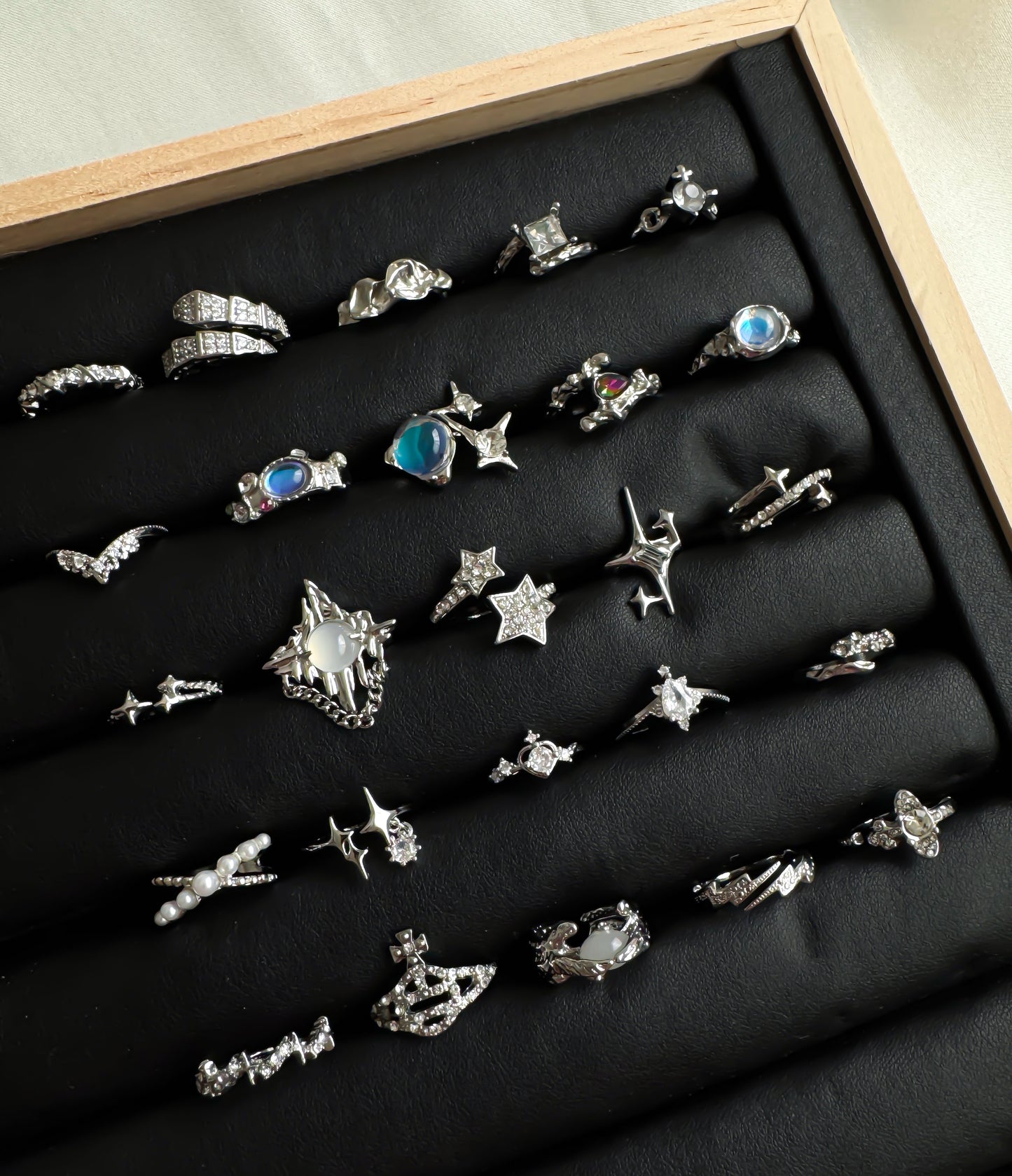 Y2K Celestial Silver Ring Set