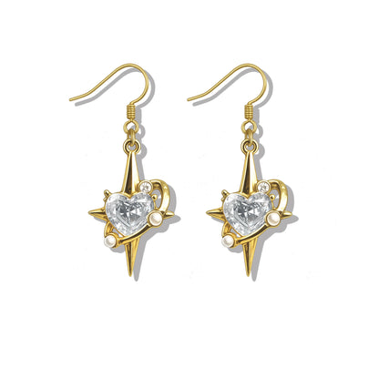 Gold Star Stellar Heart Drop Earrings