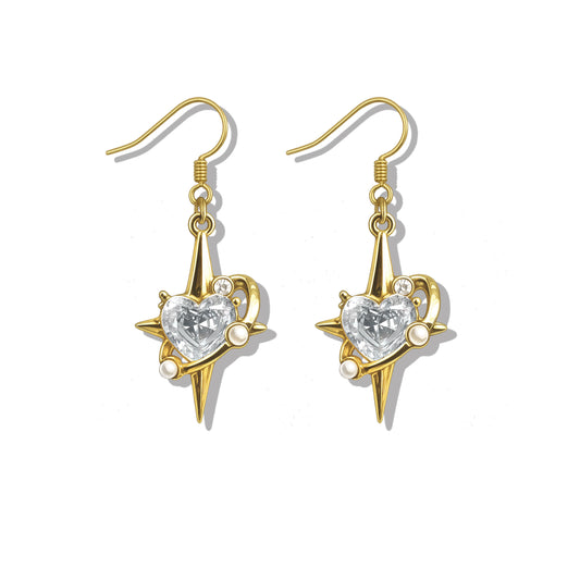Gold Star Stellar Heart Drop Earrings