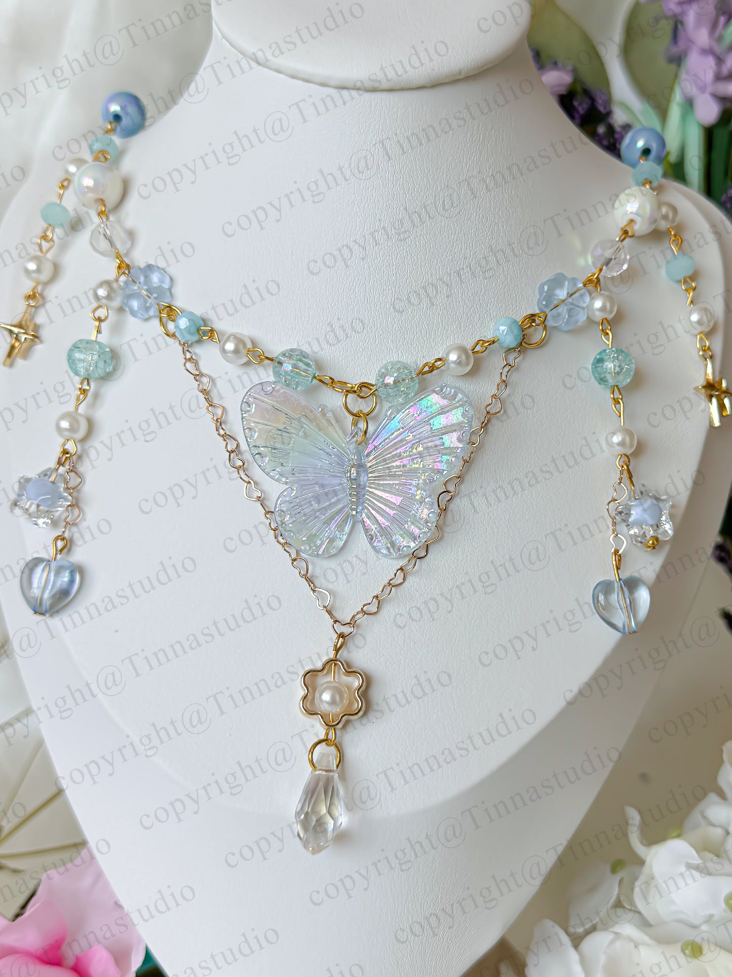 Original handmade Y2K butterfly necklace in blue, perfect for music festivals and gifting