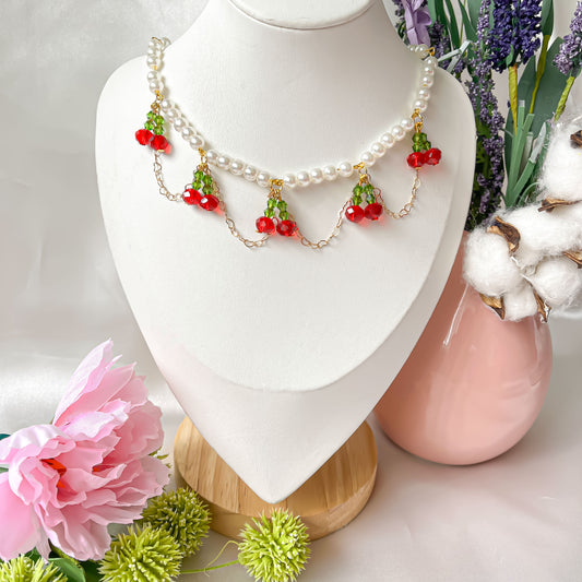 Cute Red Cherry Pearl beaded Necklace