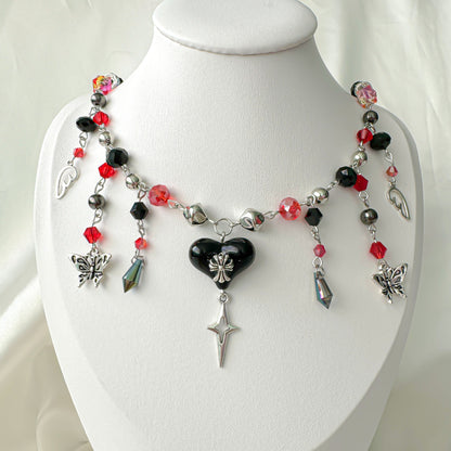 Black Red Chrome Heart Necklace