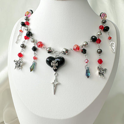 Black Red Chrome Heart Necklace