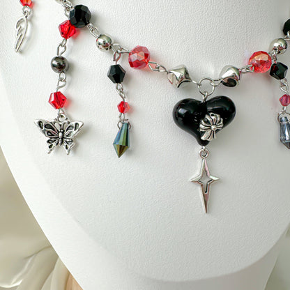 Black Red Chrome Heart Necklace