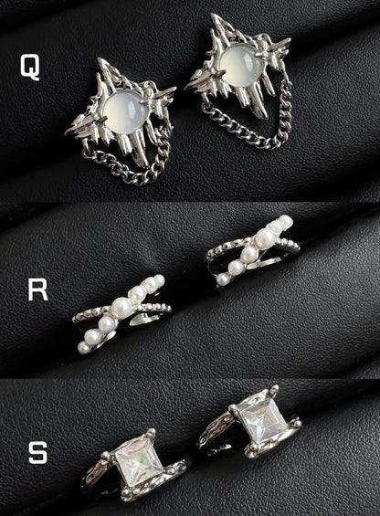 Y2K Celestial Silver Ring Set