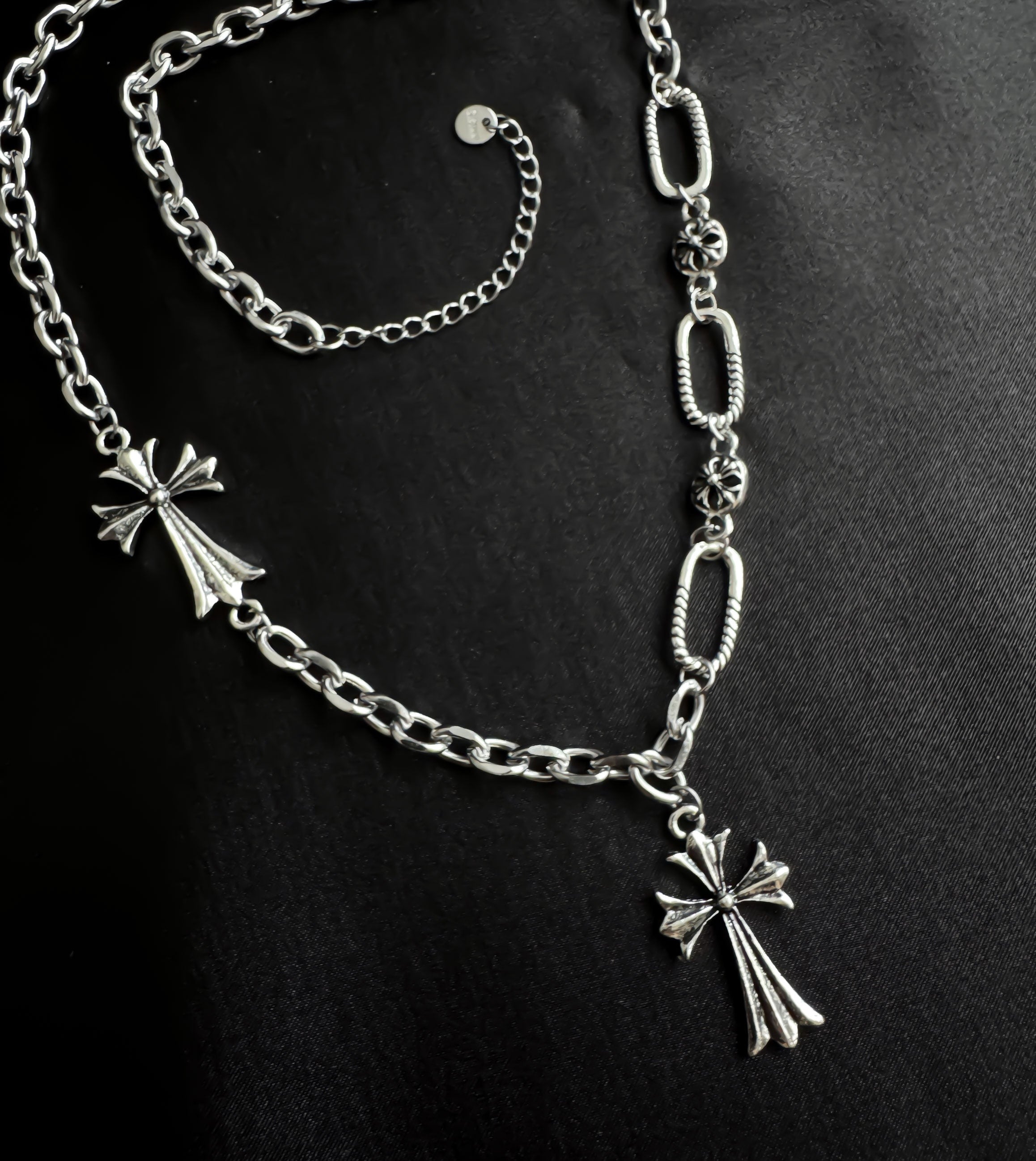 Gothic Silver Cross Chain Necklace