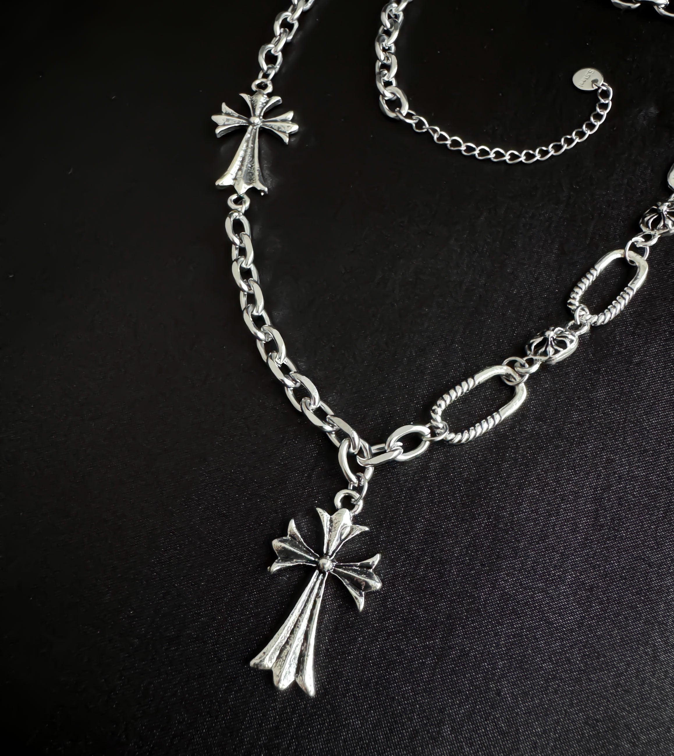 Gothic Silver Cross Chain Necklace