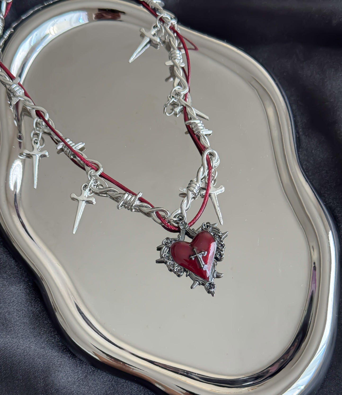 Gothic Red Heart Cross Jewelry Set