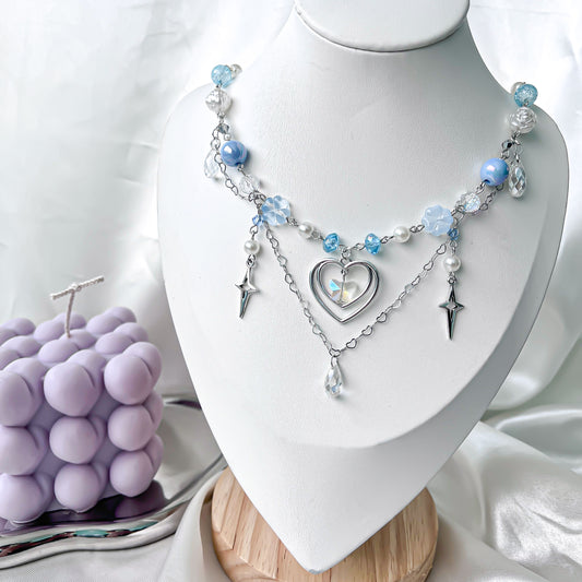 Blue Heart Butterfly Necklace